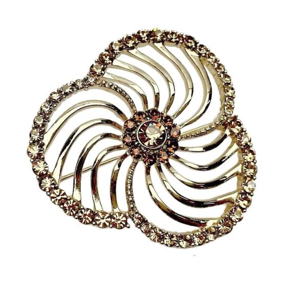 Vintage Designer Liz Claiborne Open Work Topaz Crystal Brooch - Picture 4 of 9